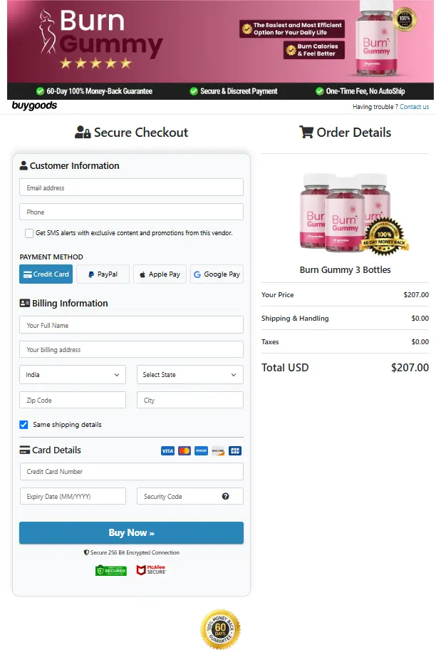 Burn Gummy Order Page